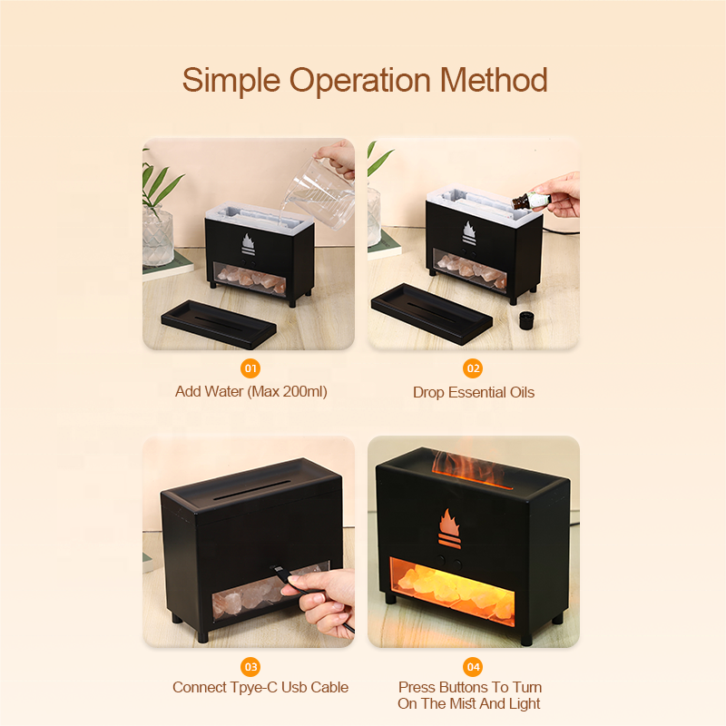 3D Salt Stone Fire Flame Aroma Diffuser Humidifier