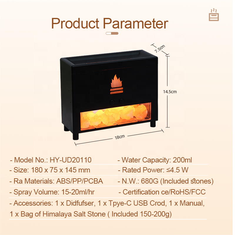 3D Salt Stone Fire Flame Aroma Diffuser Humidifier