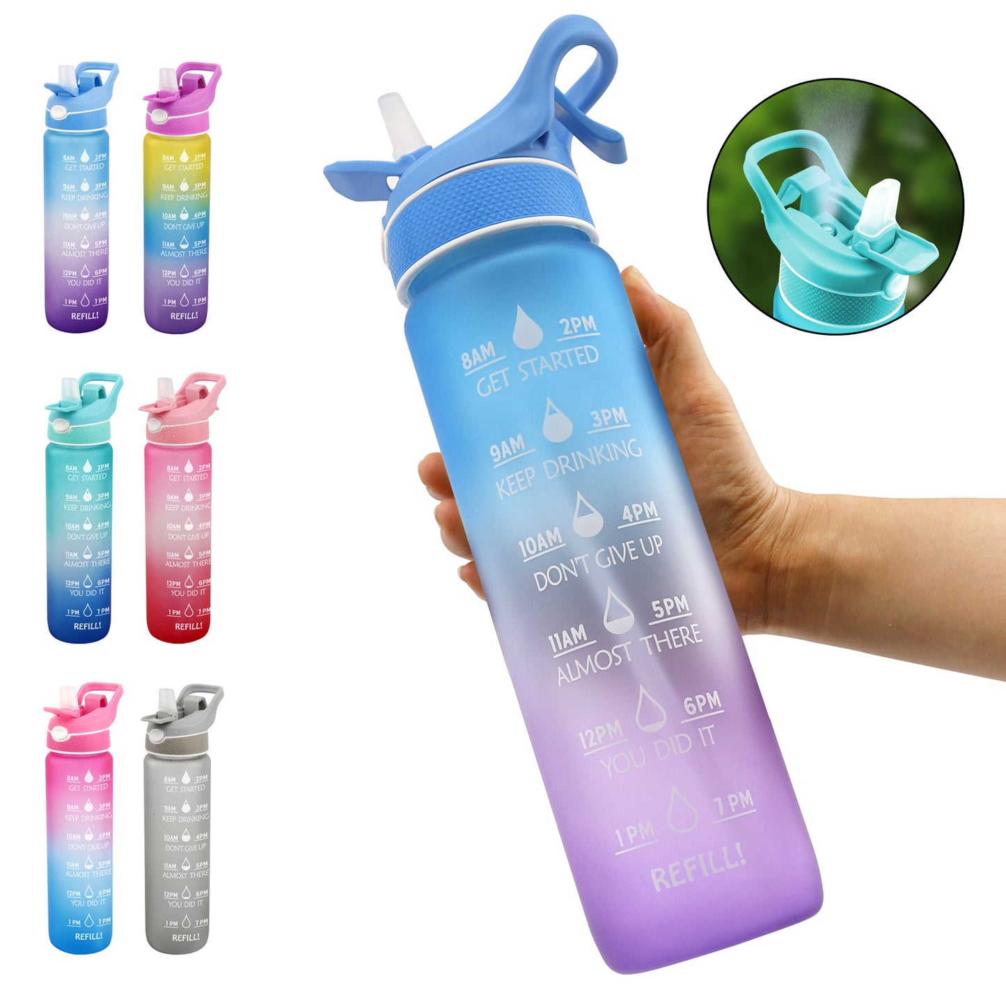 Colorful 1000ML Plastic Spray Water Bottle