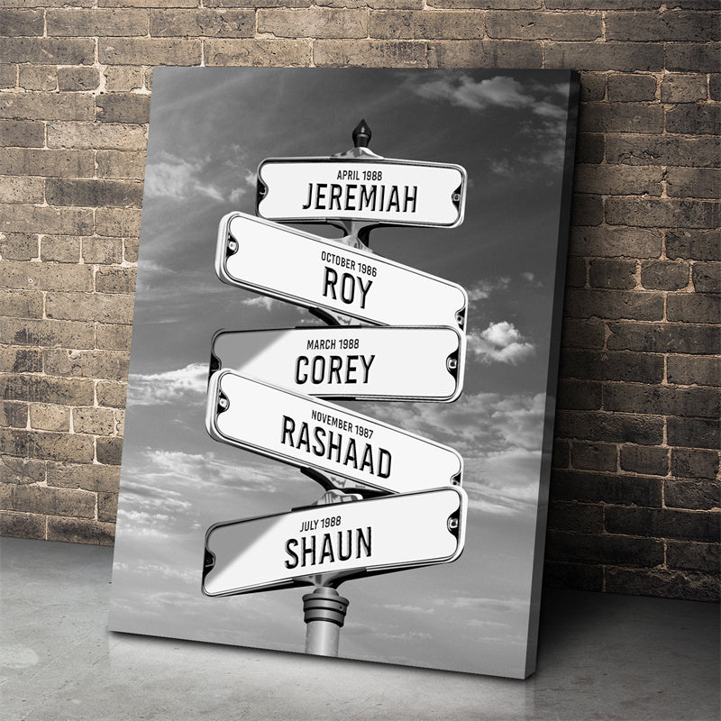 Personalized Street Sign Multi-Name Custom Canvas Wall Art