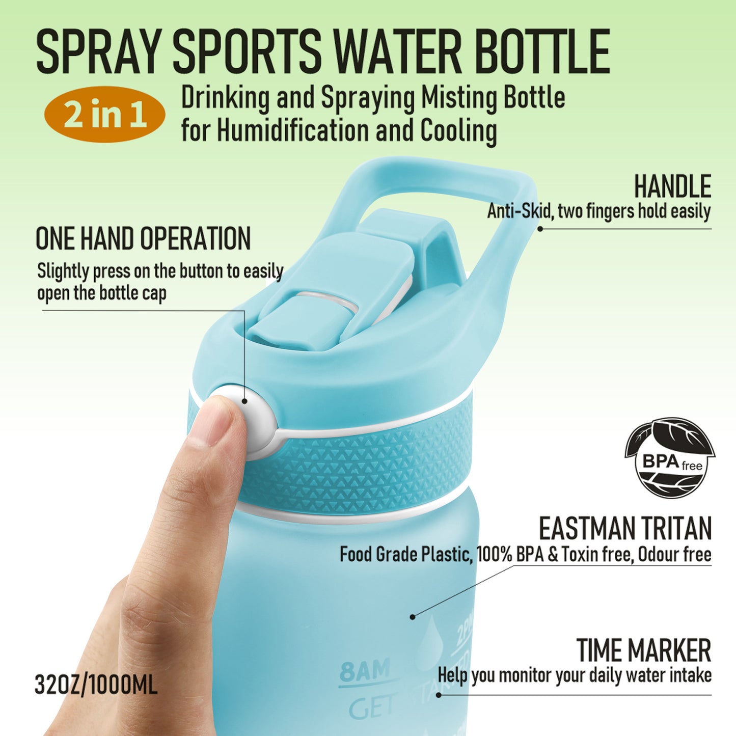 Colorful 1000ML Plastic Spray Water Bottle